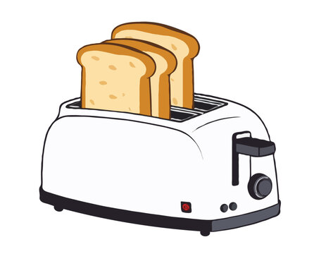 recommend clip art: Automatic toaster cook bread for breakfast. Breakfast preparation concept