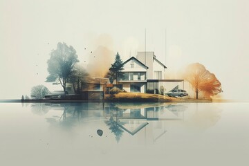 The foge design agency is showing a house in the morning, - obrazy, fototapety, plakaty