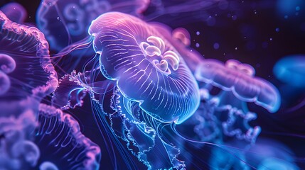 Close Encounter: Pink Jellyfish Swimming in Deep Blue Sea