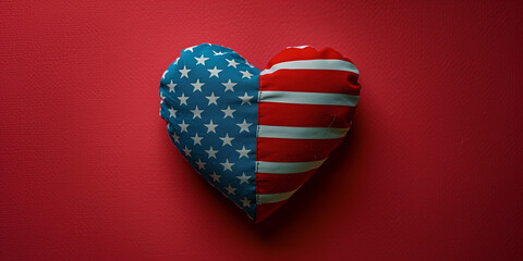 Cuore di stoffa con bandiera americana. USA.