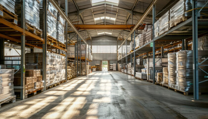 Warehouse system for goods storage and logistics.