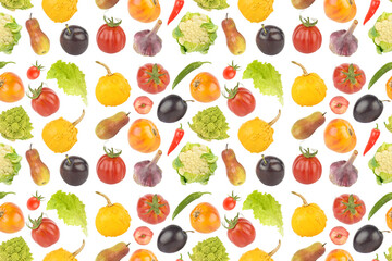 Bright appetizing fruits and vegetables on white. Seamless pattern. - 784008467