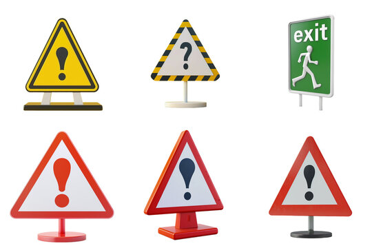 Caution and warning sign png mockup in 3d without backoground for decoration.