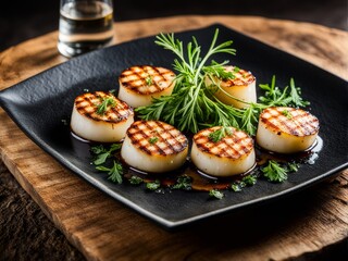 Grilled scallops covered with a caramelized crust.