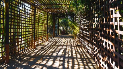 Shadows of Bamboo Latticework in Sunlight