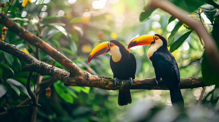 Two toucan tropical bird sitting
