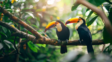 Fototapete Rund Two toucan tropical bird sitting © Pic