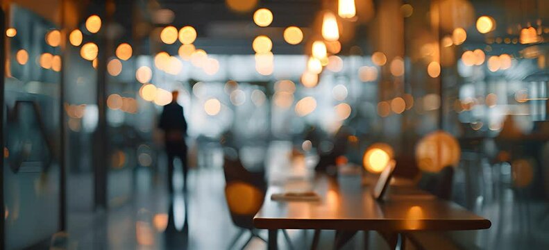 Modern Business office with blurred people, with blurred bokeh background.	 Modern open space office interior or call centre with blurred business people. 