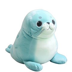 Caspian seal cartoon, soft children's toy isolated on a transparent background.  An image of a plush toy, with adorable button eyes, an iconic and adorable character design