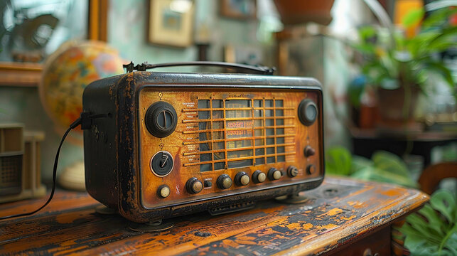 Old vintage retro radio for listening to music and news