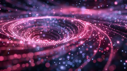 Swirling purple vortex with glowing lights and sparkles. Abstract shiny energy background with bokeh lights. Portal, funnel leading to another word. Gateway to an alternate dimension.