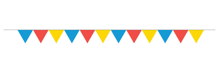 Carnival garland, birthday party decoration. Rainbow Pennant Banner Flags. Colorful multicolored triangular flags. Png transparency - obrazy, fototapety, plakaty