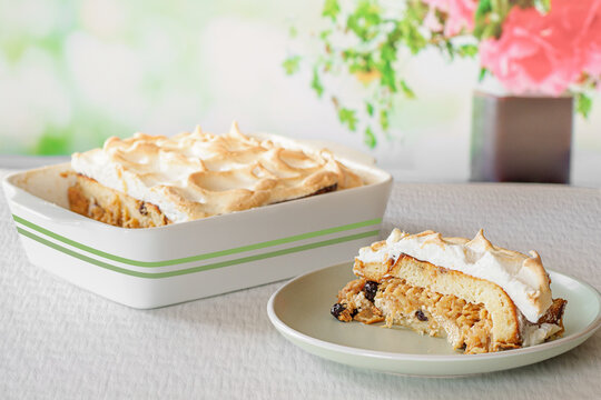 Typical slovak apple pie - zemlovka - made from pastries or christmas bread on white table.