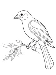 Bird coloring page, outline, white color, white background, ai generated 