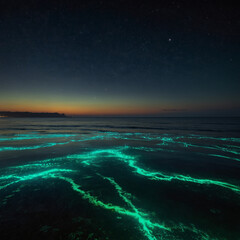 Fototapeta premium Starry Seas: The Enchantment of Bioluminescent Plankton