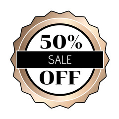 50% off stamp with the colors white, gold and black.