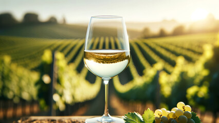 Serene Vineyard Backdrop Behind Elegant White Wine