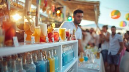 Wedding reception outdoor bar with different sweet cocktails alcoholic and nonalcoholic