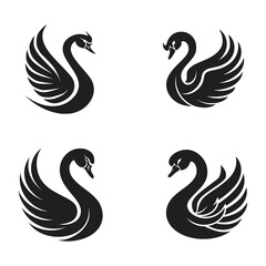 Obraz premium Swan silhouette collection isolated on white background. Minimal logo designs. Vector illustration. AI generated art.