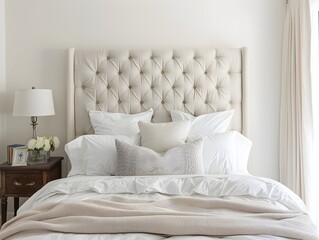 Tranquil and Elegant Upholstered Headboard in Inviting Bedroom Interior