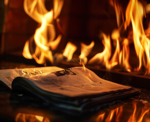 Burning a newspaper on fire with bright flames disappearance of information