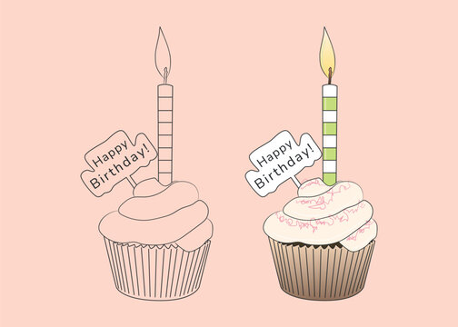 Birthday cupcake with candle. isolated image of a sweet dessert