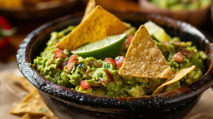 Bowl of Guacamole with Tortilla Chips