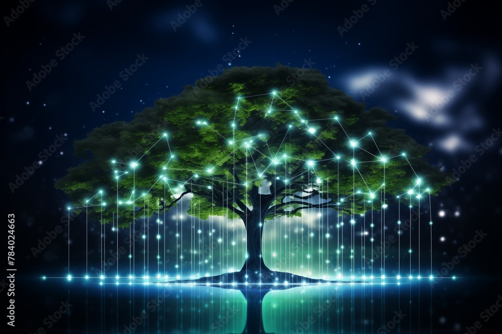 Aufkleber abstract digital tree concept symbolizing innovation and growth. futuristic design merges nature