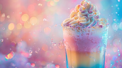 A vibrant and colorful image of a whipped cream-topped beverage with a bokeh background - obrazy, fototapety, plakaty