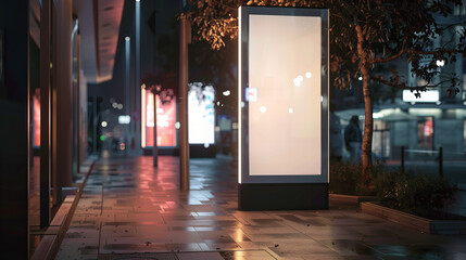 Mockup. Blank white vertical advertising banner in an urban setting (Generative AI)