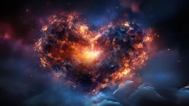 Abstract multicolored romantic cosmic glowing love heart made of magical energy, Valentine's Day concept