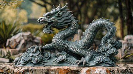 Fototapeta na wymiar Dragon fighting statue