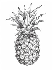 Monochrome illustration of a pineapple isolated on a white background.