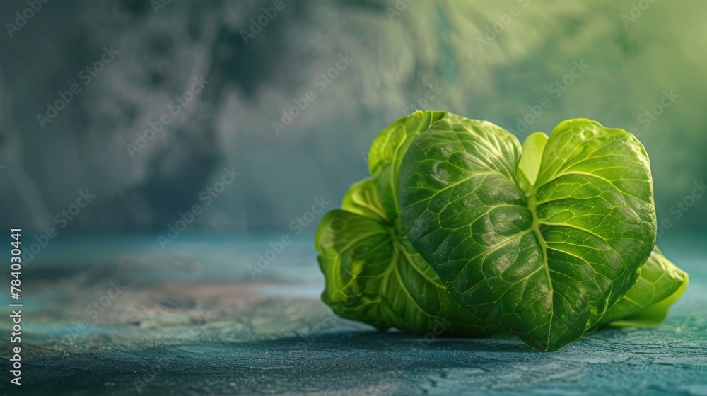 Poster a close up shot of a leafy vegetable on a table. suitable for various food and healthy eating concep