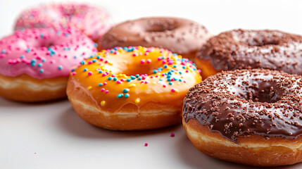 Delicious donuts with colored icing and filling