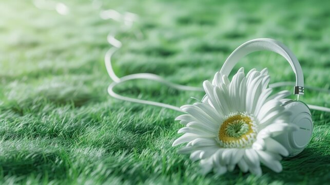 A serene image of a white flower on a vibrant green field. Suitable for nature and gardening themes