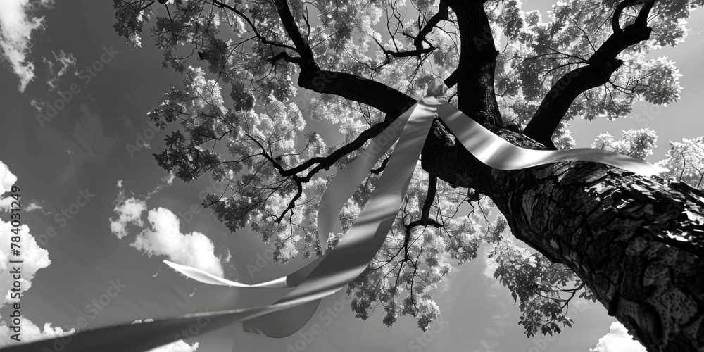 Poster A ribbon tied to a tree, suitable for various concepts and designs