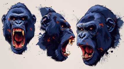 Gorilla monkey anger figure portrait mascot character - obrazy, fototapety, plakaty