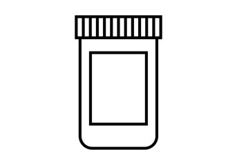 Icono negro de bote de medicamentos en fondo blanco.