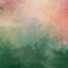 Close up of a vibrant green and red watercolor gradient background. Hand drawn abstract colorful texture for backdrop. design 