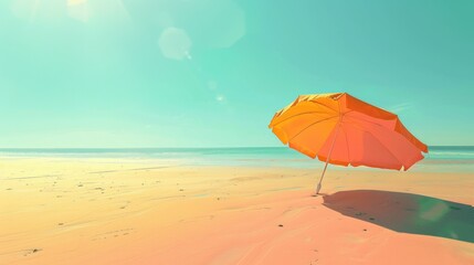 Illustration od beach with orange umbrella 