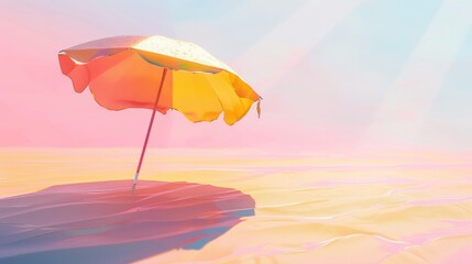 Illustration od beach with orange umbrella  - obrazy, fototapety, plakaty