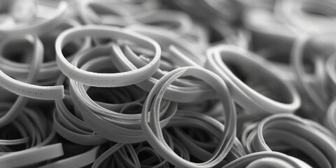 A pile of rubber bands stacked on top of each other. Suitable for office supplies concept