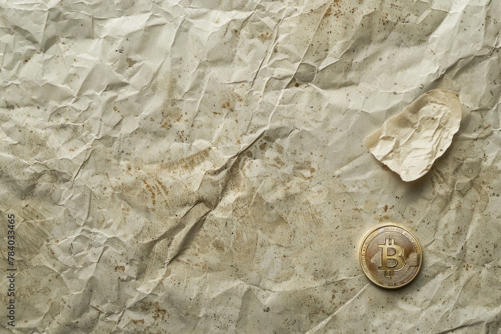 Poster A piece of paper with a bitcoin symbol on it. Suitable for cryptocurrency concepts