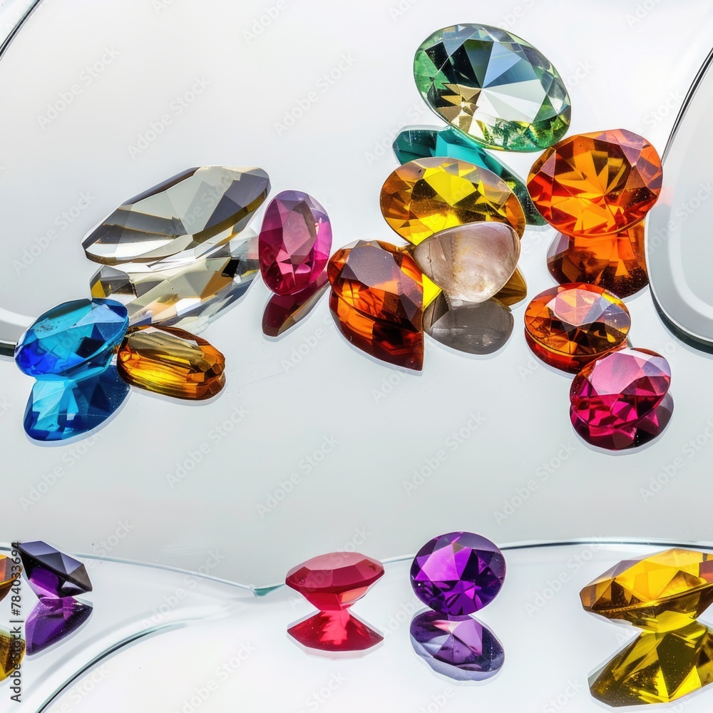 Poster various colored stones displayed on a clean white background. ideal for backgrounds or decoration pr