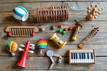 A collection of musical instruments for the baby to explore and enjoy.