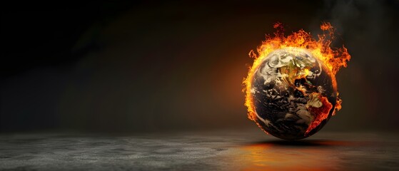Flaming Earth: A Stark Warning of Climate Peril. Concept Climate Change, Environmental Destruction, Global Warming, Nature Conservation, Earth's Future - obrazy, fototapety, plakaty