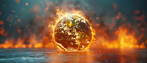 Flaming Earth - A Stark Warning of Climate Peril. Concept Climate Change, Global Warming, Environmental Crisis