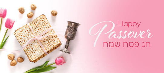 Pesach celebration concept (jewish Passover holiday). Top View