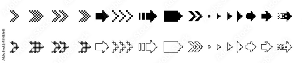 Aufkleber image of pixel arrows. 8-bit black pixel arrows on a white background. abstract arrow in pixel art. 